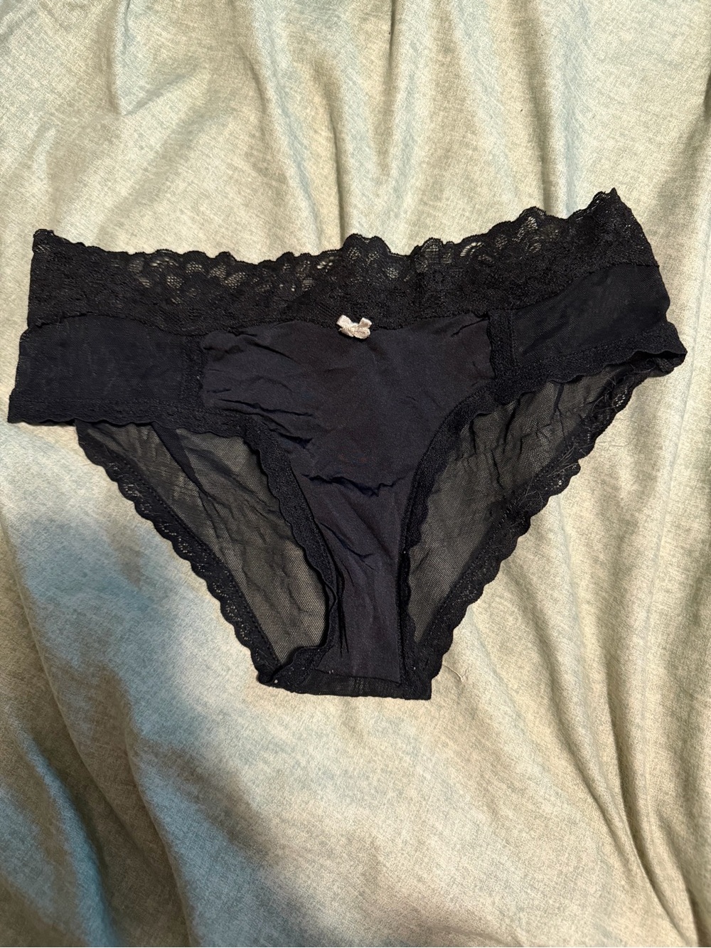 aerie Black Lace Bikini Panty with Bow Accent